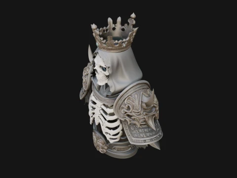 Crowned Skeleton King Bust Statue Design 9 - 3D Print Model 3D Print Model
