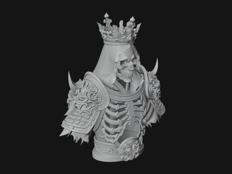 Crowned Skeleton King Bust Statue Design 9 - 3D Print Model 3D Print Model