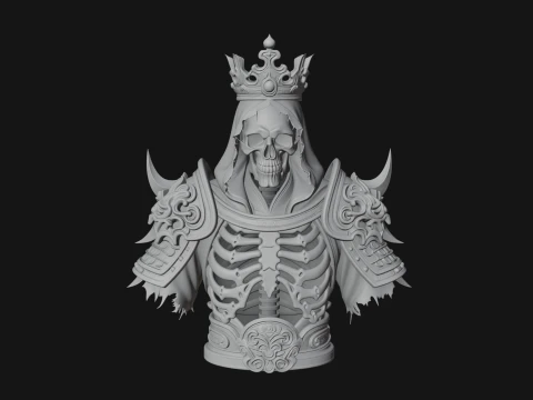 Crowned Skeleton King Bust Statue Design 9 - 3D Print Model 3D Print Model