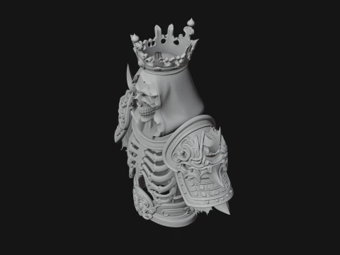Crowned Skeleton King Bust Statue Design 9 - 3D Print Model 3D Print Model