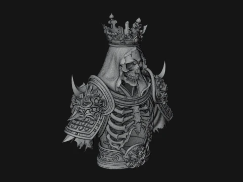 Crowned Skeleton King Bust Statue Design 9 - 3D Print Model 3D Print Model