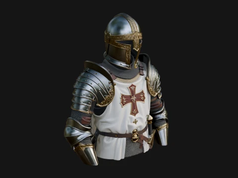 Crusader Knight Bust Statue Design 5 - 3D Print Model Model do druku 3D