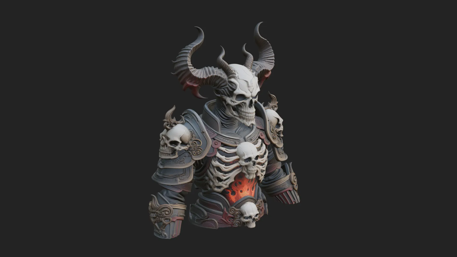 Horned Skull Skeleton Bust Statue Design 4 - 3D Print Model 3D Print Model .c4d .max .obj .3ds .fbx .stl .blend 