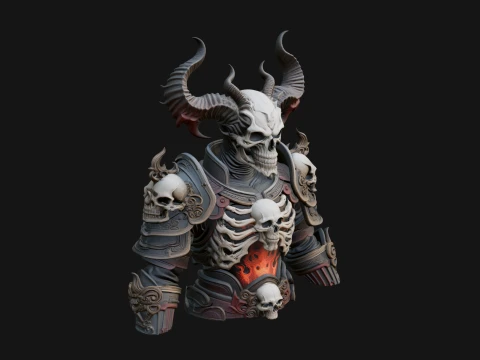 Horned Skull Skeleton Bust Statue Design 4 - 3D Print Model 3D Print Model
