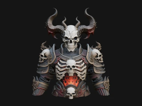 Horned Skull Skeleton Bust Statue Design 4 - 3D Print Model 3D Print Model