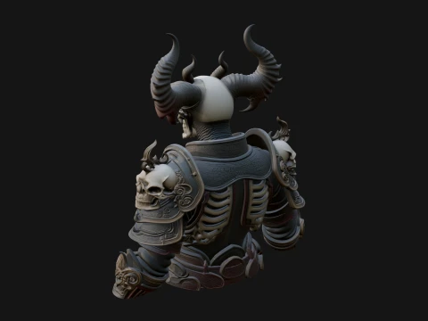 Horned Skull Skeleton Bust Statue Design 4 - 3D Print Model 3D Print Model