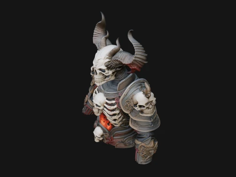 Horned Skull Skeleton Bust Statue Design 4 - 3D Print Model 3D Print Model