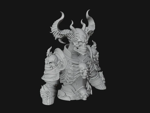 Horned Skull Skeleton Bust Statue Design 4 - 3D Print Model 3D Print Model
