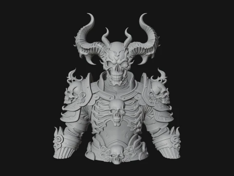 Horned Skull Skeleton Bust Statue Design 4 - 3D Print Model 3D Print Model