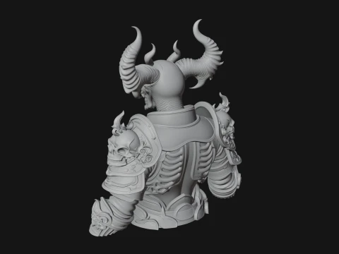 Horned Skull Skeleton Bust Statue Design 4 - 3D Print Model 3D Print Model