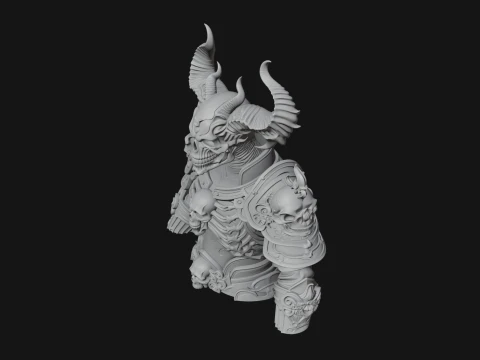Horned Skull Skeleton Bust Statue Design 4 - 3D Print Model 3D Print Model