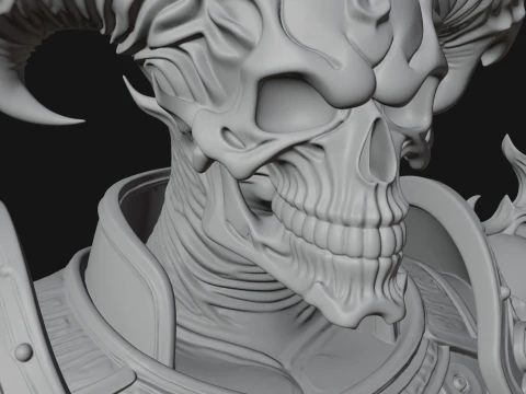Horned Skull Skeleton Bust Statue Design 4 - 3D Print Model 3D Print Model