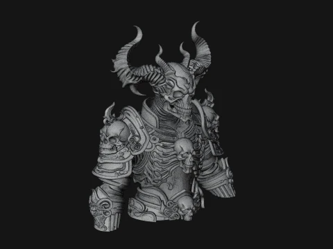 Horned Skull Skeleton Bust Statue Design 4 - 3D Print Model 3D Print Model