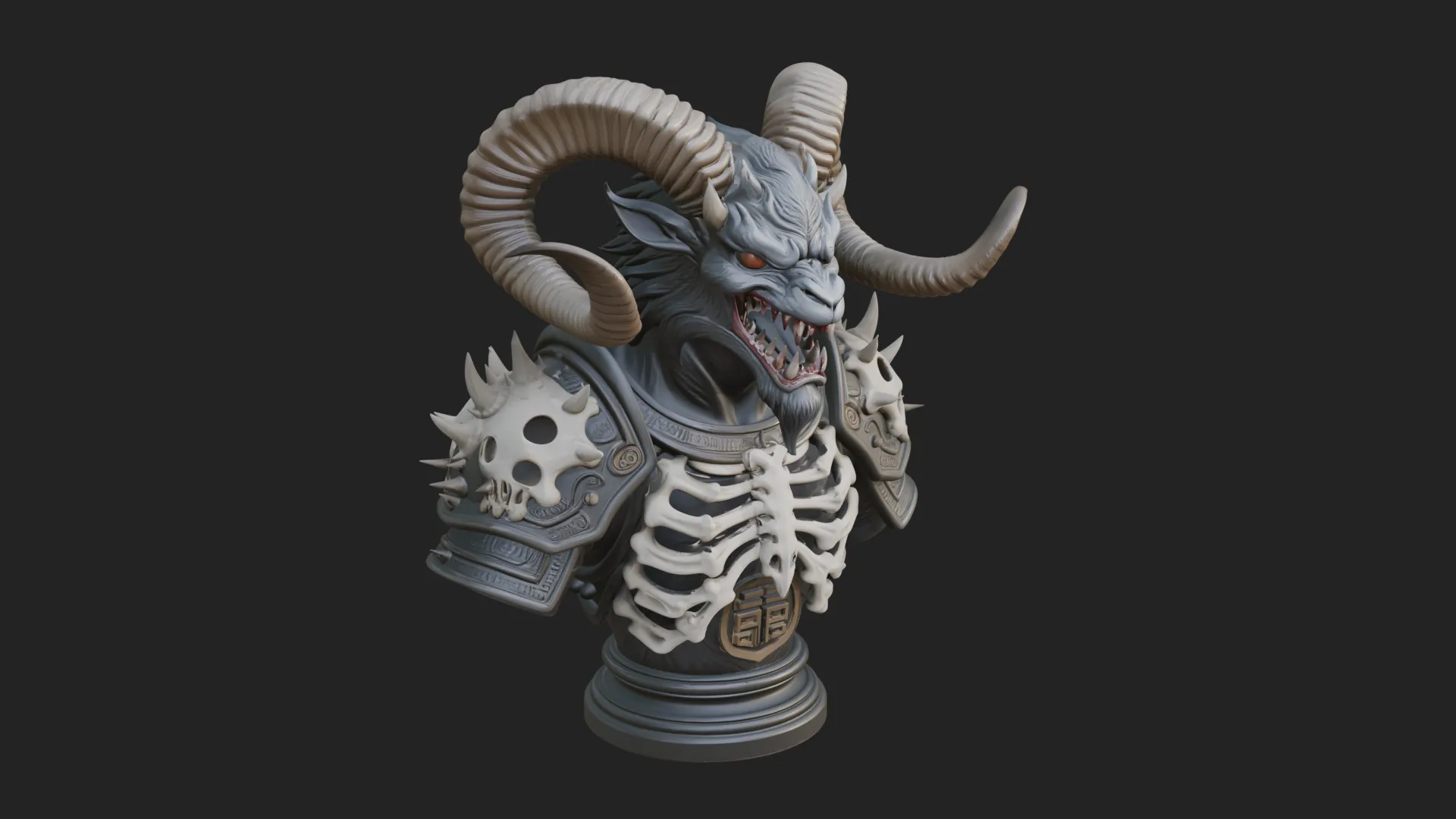 Horned Dragon Demon Bust Statue Design 4 - 3D Print Model 3D Print Model .c4d .max .obj .3ds .fbx .stl .blend 