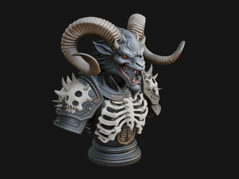 Horned Dragon Demon Bust Statue Design 4 - 3D Print Model 3D Print Model