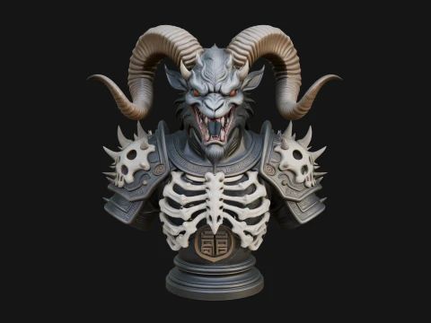 Horned Dragon Demon Bust Statue Design 4 - 3D Print Model 3D Print Model