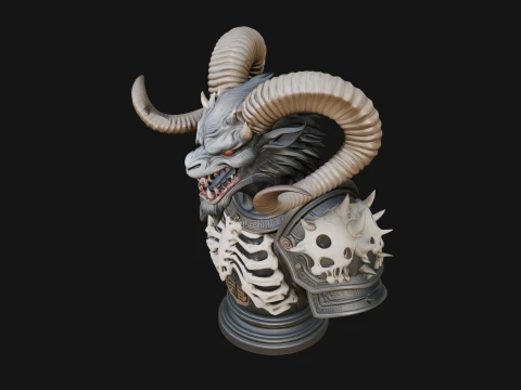 Horned Dragon Demon Bust Statue Design 4 - 3D Print Model 3D Print Model