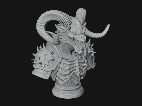 Horned Dragon Demon Bust Statue Design 4 - 3D Print Model 3D Print Model