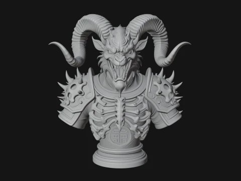 Horned Dragon Demon Bust Statue Design 4 - 3D Print Model 3D Print Model