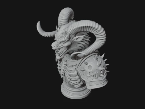 Horned Dragon Demon Bust Statue Design 4 - 3D Print Model 3D Print Model