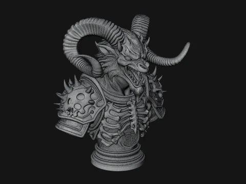 Horned Dragon Demon Bust Statue Design 4 - 3D Print Model 3D Print Model