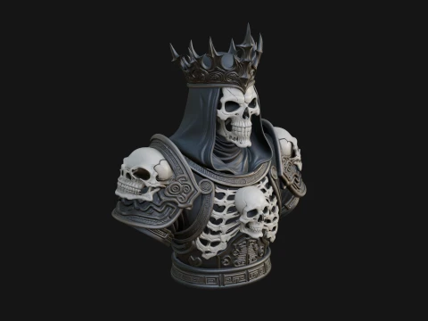 Crowned Skeleton King Bust Statue Design 10 - 3D Print Model 3D Print Model