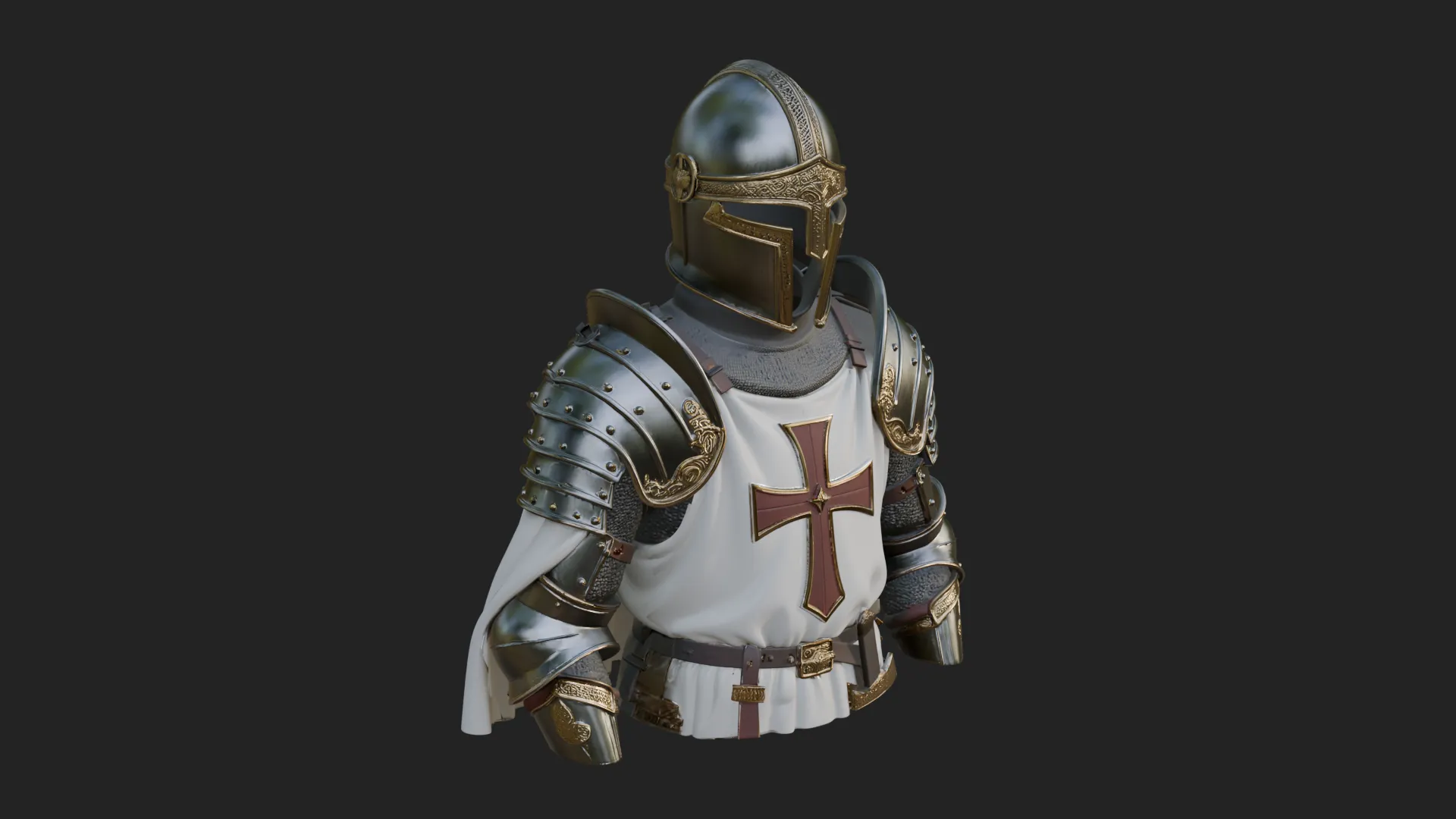 Crusader Knight Bust Statue Design 6 - 3D Print Model 3D Print Model .c4d .max .obj .3ds .fbx .stl .blend 
