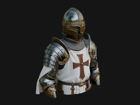 Crusader Knight Bust Statue Design 6 - 3D Print Model 3D Print Model