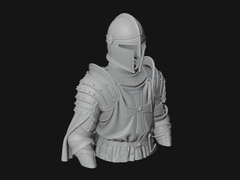 Crusader Knight Bust Statue Design 6 - 3D Print Model 3D Print Model