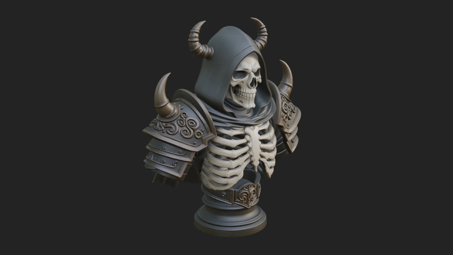 Hooded Skeleton Reaper Bust Statue Design 9 - 3D Print Model 3D Print Model .c4d .max .obj .3ds .fbx .stl .blend 