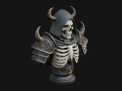 Hooded Skeleton Reaper Bust Statue Design 9 - 3D Print Model Model do druku 3D