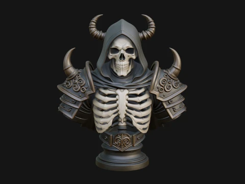 Hooded Skeleton Reaper Bust Statue Design 9 - 3D Print Model 3D Print Model