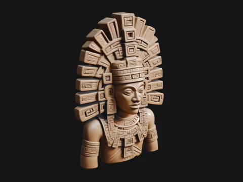 Aztec Warrior Bust Statue Design 3 - 3D Print Model 3D Print Model