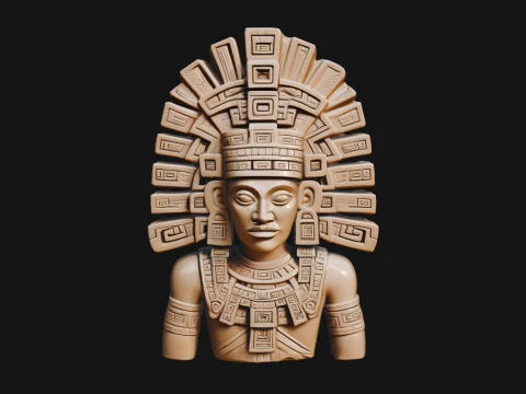 Aztec Warrior Bust Statue Design 3 - 3D Print Model 3D Print Model