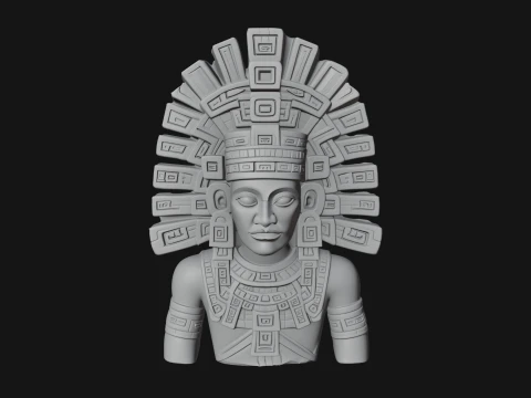 Aztec Warrior Bust Statue Design 3 - 3D Print Model 3D Print Model