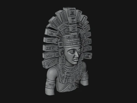 Aztec Warrior Bust Statue Design 3 - 3D Print Model 3D Print Model