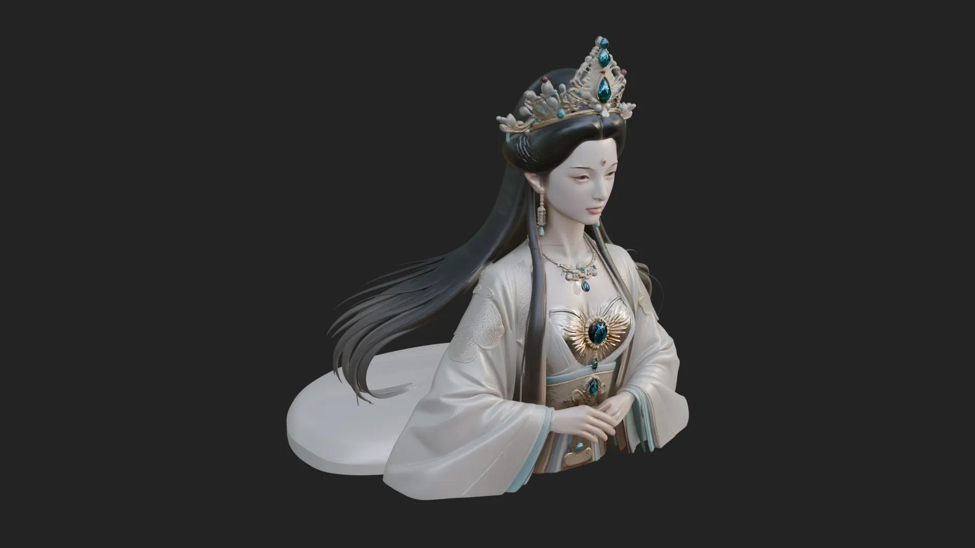 Crowned Chinese Woman Bust Statue Design 3 - 3D Print Model 3D Print Model .c4d .max .obj .3ds .fbx .stl .blend 
