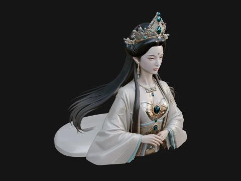 Crowned Chinese Woman Bust Statue Design 3 - 3D Print Model 3D Print Model