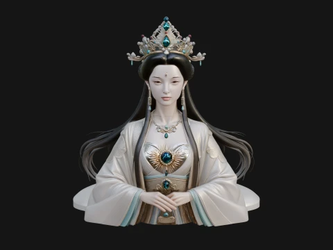 Crowned Chinese Woman Bust Statue Design 3 - 3D Print Model 3D Print Model
