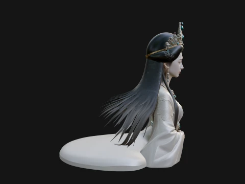 Crowned Chinese Woman Bust Statue Design 3 - 3D Print Model 3D Print Model