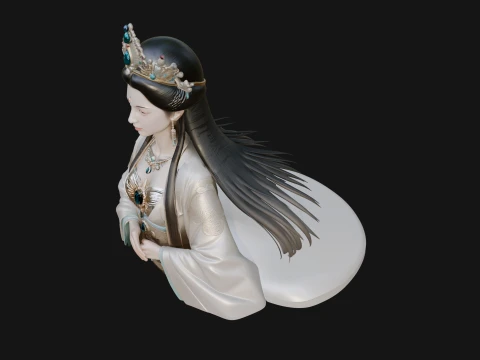 Crowned Chinese Woman Bust Statue Design 3 - 3D Print Model 3D Print Model