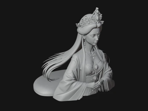 Crowned Chinese Woman Bust Statue Design 3 - 3D Print Model 3D Print Model