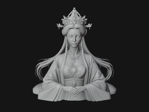 Crowned Chinese Woman Bust Statue Design 3 - 3D Print Model 3D Print Model