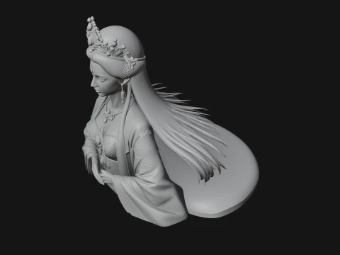 Crowned Chinese Woman Bust Statue Design 3 - 3D Print Model 3D Print Model