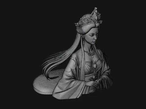Crowned Chinese Woman Bust Statue Design 3 - 3D Print Model 3D Print Model