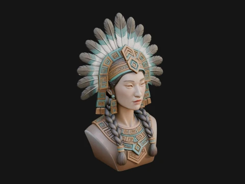Feathered Headdress Woman Bust Statue Design 4 - 3D Print Model 3D Print Model