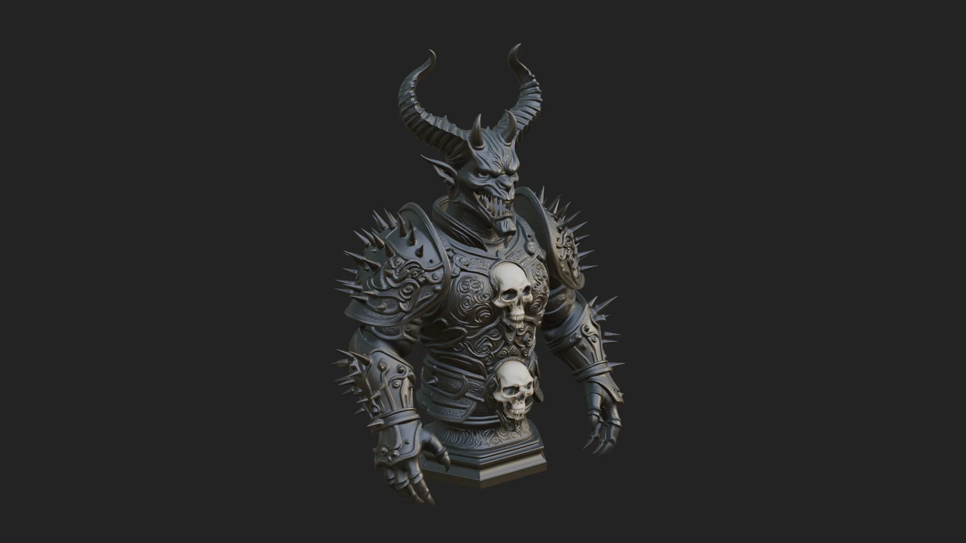 Horned Demon Warrior Bust Statue Design 3 - 3D Print Model 3D Print Model .c4d .max .obj .3ds .fbx .stl .blend 