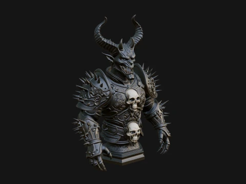 Horned Demon Warrior Bust Statue Design 3 - 3D Print Model 3D Print Model