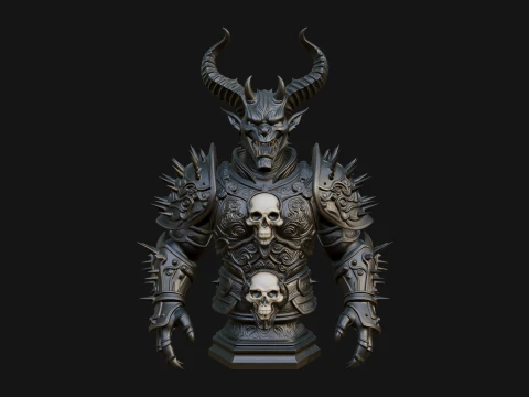 Horned Demon Warrior Bust Statue Design 3 - 3D Print Model 3D Print Model