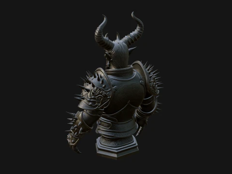 Horned Demon Warrior Bust Statue Design 3 - 3D Print Model 3D Print Model